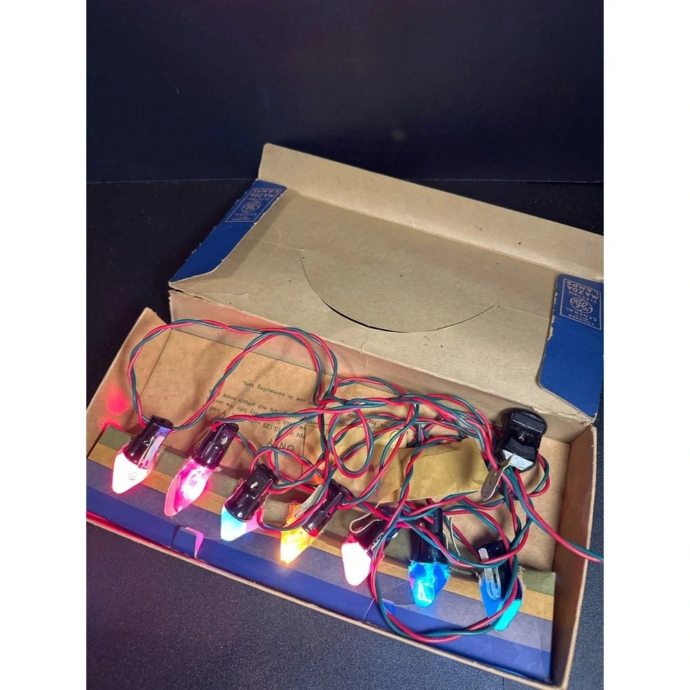 Vintage Sterling Straitline Christmas Lights GE‎ Mazda Bulbs w/ Box Works
